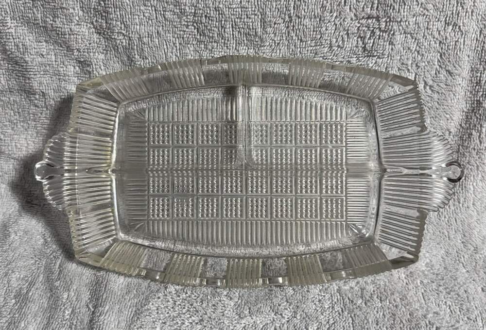 Vintage Clear Pressed Glass 3 Section Relish Dish